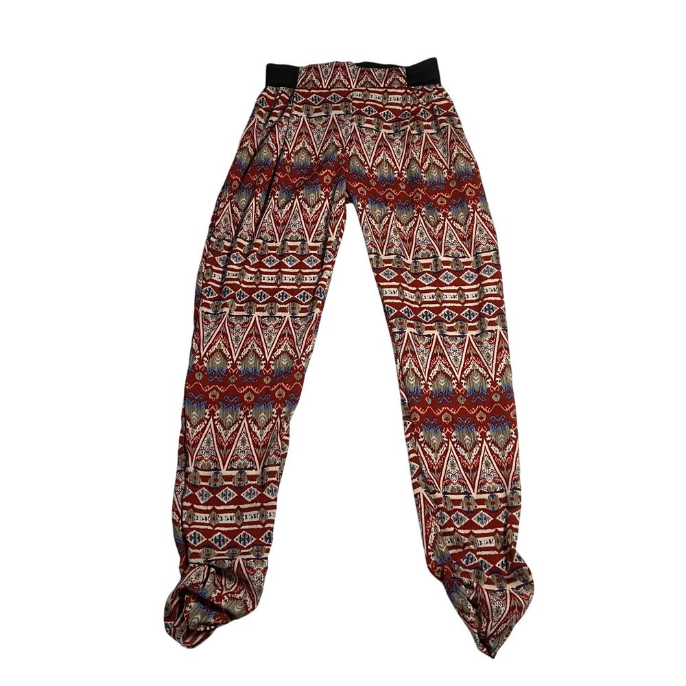 Women's Mid Rise Tribal Print Woven Pants Size XS Colorful Indie Y2K Boho Casual